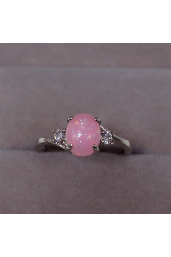 Engagement Rings Exquisite Women's Sterling Silver Ring Oval Cut Fire Opal Diamond Band Rings Gold Band Ring Woman Gold Engagement Rings for Women Thumb Rings for Women(Pink,8)