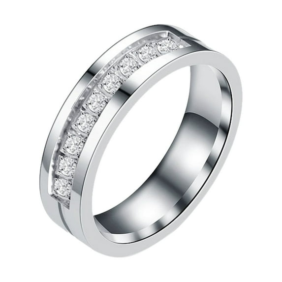 CILENON Engagement Rings Fashion Trend Ring Stainless Steel Diamond Encrusted Lovers Steel Zircon Ring Alloy Women Men Exquisite Ring Fashion Jewelry Gift Rings for Friends Girls Boys (Silver,8)
