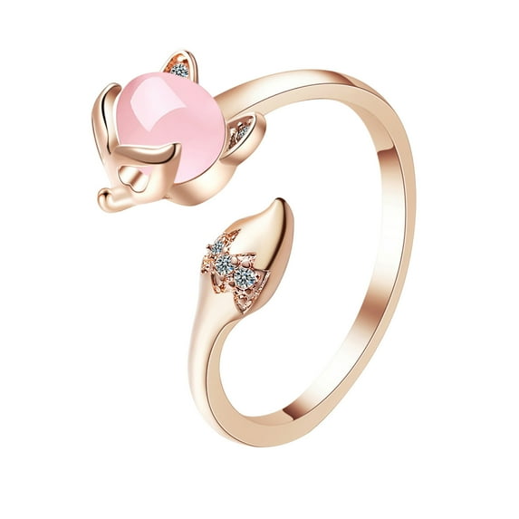 CILENON Engagement Rings for Women Wisdom In Adversity Foxring Cute Animal Foxstacking Ring Jewelry for Women Girl Silver Rings Gold Ring Wedding Rings for Women(Gold,One Size)