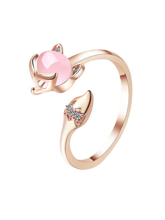 Engagement Rings for Women Wisdom In Adversity Foxring Cute Animal Foxstacking Ring Jewelry for Women Girl Silver Rings Gold Ring Wedding Rings for Women(Gold,One Size)