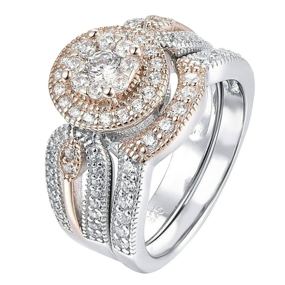 CILENON Engagement Round Cut Zircons Women Wedding Rings Jewelry Rings For Woman Full Diamond Ladies Ring (Gold,6)