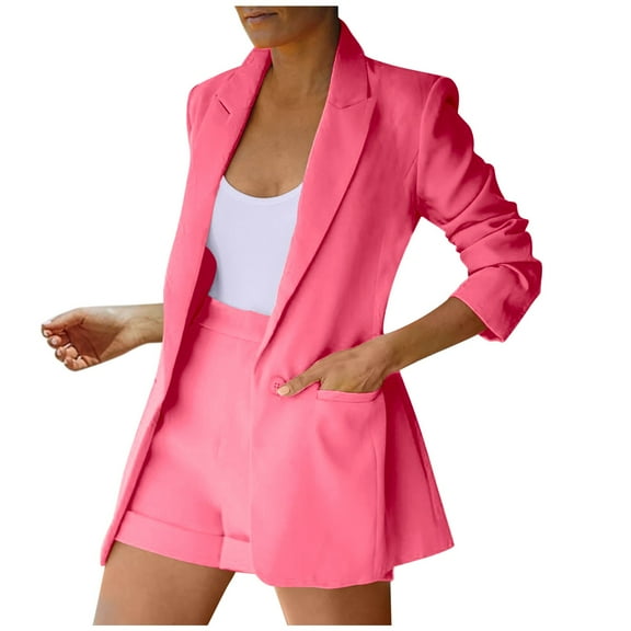 CILENON Exercise Clothes for Women Suit Cardigan Jacket Suit Lapel Sexy Shorts Casual Fashion Women's Temperament Women Suits & Sets Women's Athletic Clothing Sets (Pink,L)
