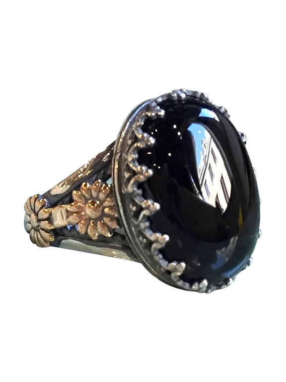 Fashion Elegant Black Stone Jewelry Relief Sculpture Ring Jewelry Engaged Ring For Women 12