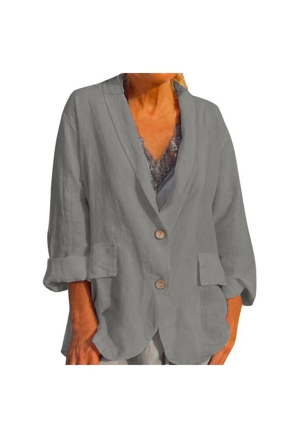 Fashion Jackets for Women Women Fashion Solid Open Front Long Sleeve Pocket Suit Blazers Button Outerwear Coat (Gray,XL)