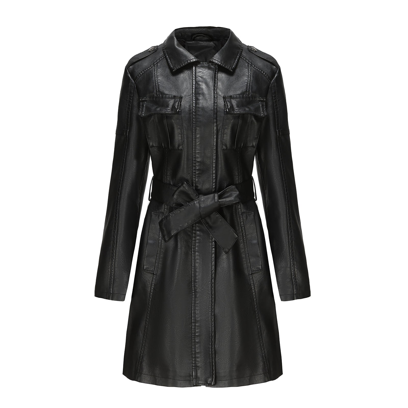 CILENON Fashion Jackets for Women Women's Mid Length Leather Coat With