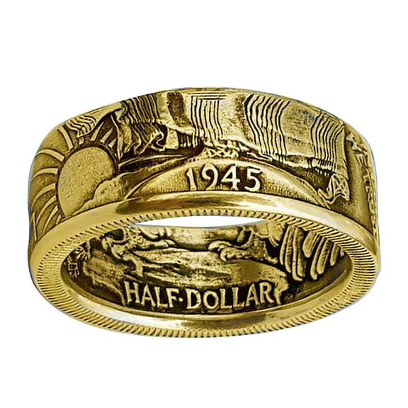 CILENON Fashion Men'S Jewelry Ring Party Ring Personality Coin Ring 7-13 (Gold,8)