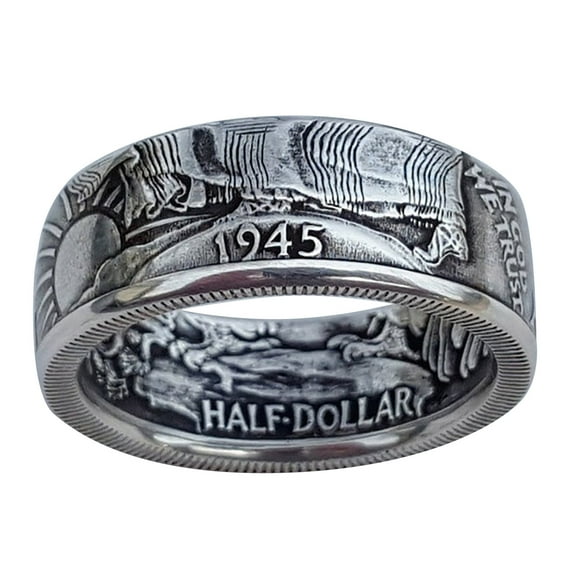 CILENON Fashion Men'S Jewelry Ring Party Ring Personality Coin Ring 7-13 (Silver,10)
