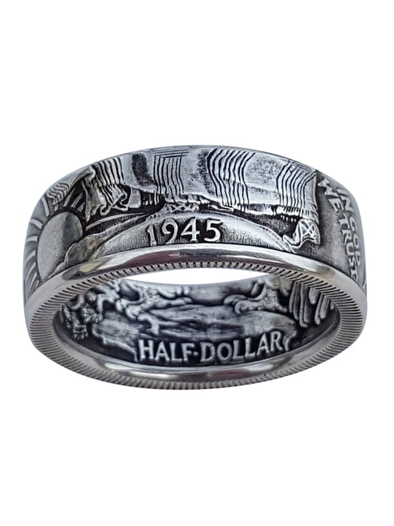 Fashion Men'S Jewelry Ring Party Ring Personality Coin Ring 7-13 (Silver,10)