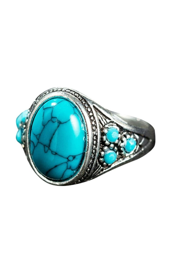Fashion Rings Creative Gift Ethnic Wind Retro Imitation Turquoise Couple Rings Men And Women Finger Ring Jewelry (Rose Gold,One Size)