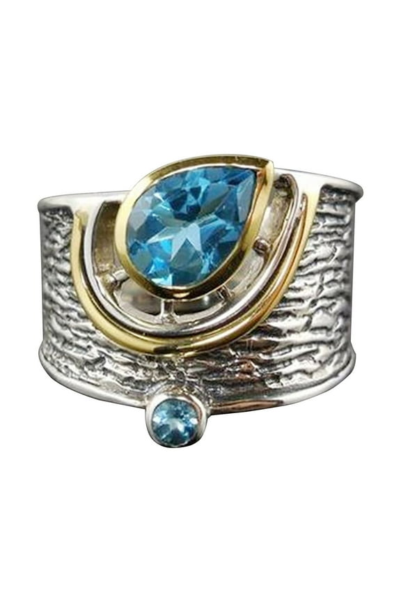 Fashion Two Tone 925 Silver Rings For Women Jewelry Aquamarine Ring Size 6-10 (Blue9,9)