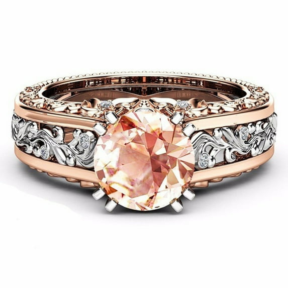 CILENON Fashion Women Color Separation Rose Gold Wedding Engagement Floral Ring (Coffee,One Size)