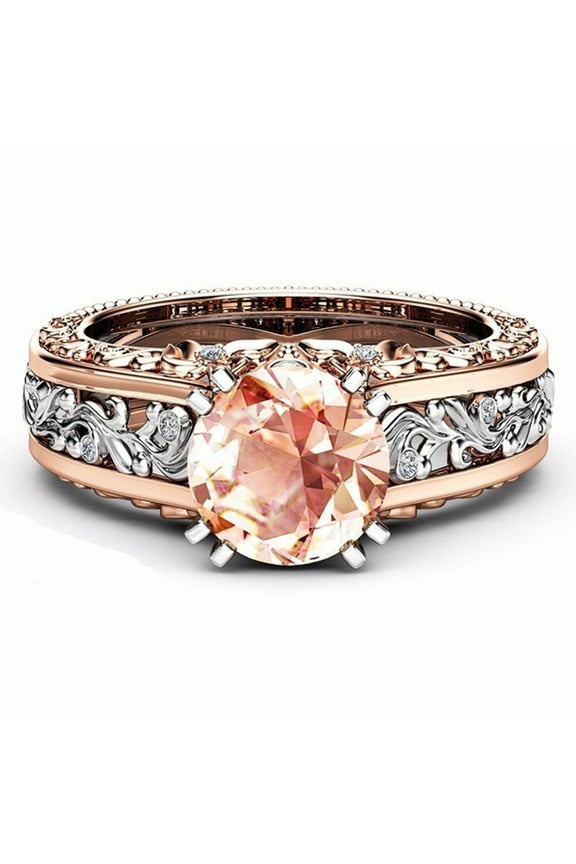Fashion Women Color Separation Rose Gold Wedding Engagement Floral Ring (Coffee,One Size)