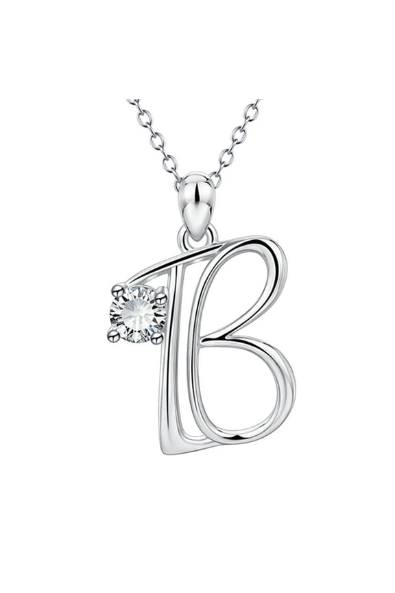 Fashion Women Gift 26 English Letter Name Chain Pendant Necklaces Jewelry (B,One Size)