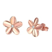 CILENON Flower Stud Earrings 925 Sterling Silver Plumeria Earrings Womens Cute Cherry Blossom Stud Christmas Birthday Jewelry(Rose Gold,One Size)