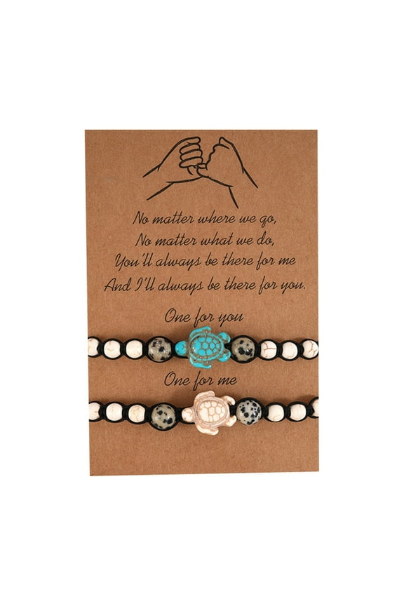 Friendship Bracelets for Women Turtle Bead Bracelet Hand Woven Vintage Bracelet With Card for Women Men Beach Jewelry Christmas Birthday Gifts for Women Friend(A,One Size)