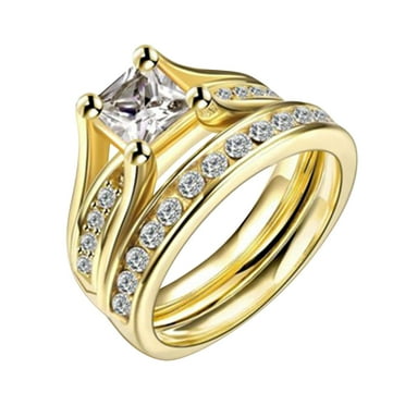 CILENON Gold Band Ring Woman Gold Square Zirconia Ring Simple Fashion Jewelry Popular Accessories Gold Engagement Rings for Women Thumb Rings for Women Ring Set for Women(Gold,5)