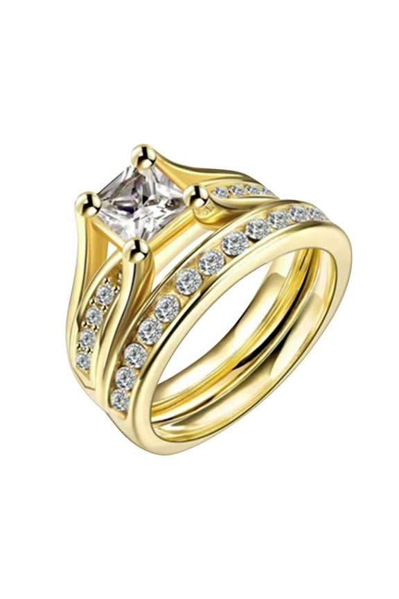 Gold Band Ring Woman Gold Square Zirconia Ring Simple Fashion Jewelry Popular Accessories Gold Engagement Rings for Women Thumb Rings for Women Ring Set for Women(Gold,5)