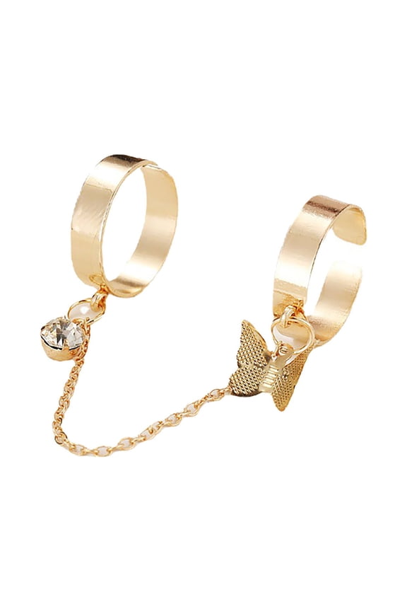 Gold Band Ring Woman Punk Style Chain Ring Opening Adjustable Ring Butterfly Ring Set Gold Engagement Rings for Women Thumb Rings for Women Ring Set for Women(Gold,One Size)
