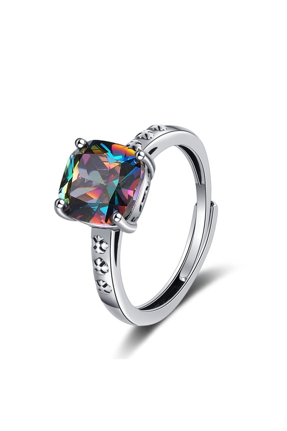 Gold Engagement Rings for Women Square Phantoms Synthetic Zirconia Thai Silver Old Ring Female Adjustable Ring Thumb Rings for Women Ring Set for Women Anillos Para Mujer(Silver,One Size)