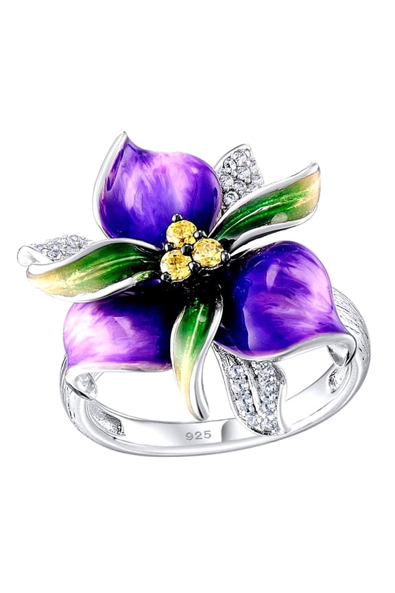 Gold Engagement Rings for Women Women's Flower Cocktail Rings Silver Color Statement Anniversary Party Jewelry for Women Girls Purple Flower Rings With Cz Crystals Size (Purple,8)