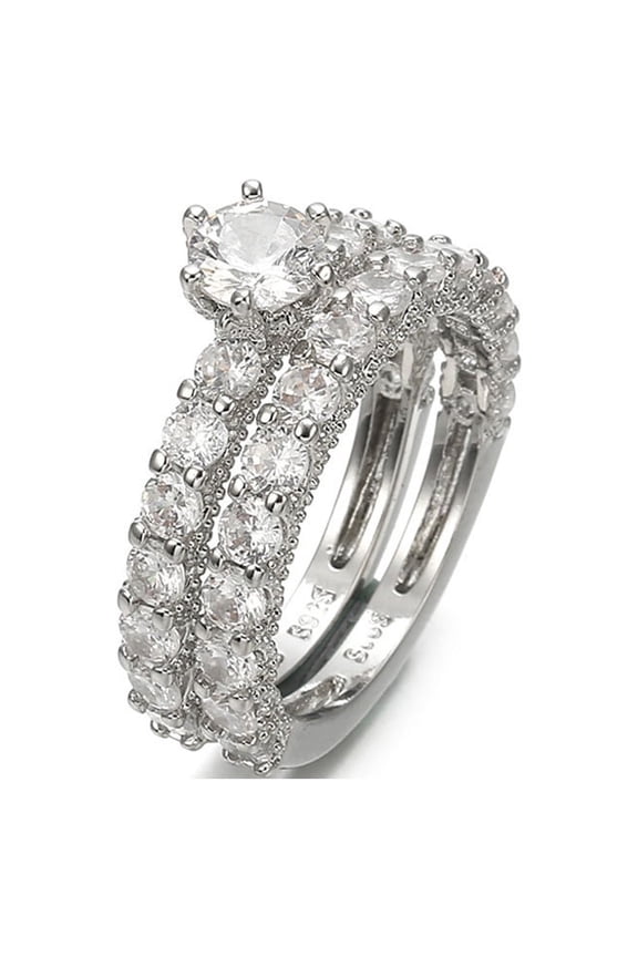 Gold Filled Ring 2 In 1 Perfect Women White Diamonds Ring Set Wedding Engagement Jewelry Gift Gold Ring Set Wedding Bands Gold Rings for Women Non Tarnish(Silver,8)