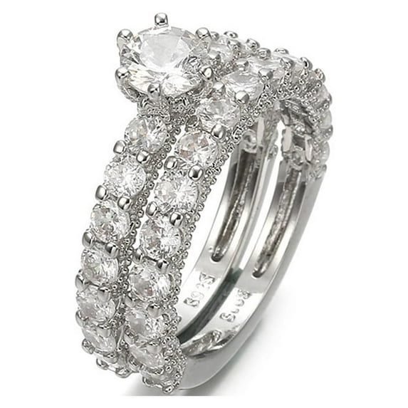 CILENON Gold Filled Ring 2 In 1 Perfect Women White Diamonds Ring Set Wedding Engagement Jewelry Gift Gold Ring Set Wedding Bands Gold Rings for Women Non Tarnish(Silver,8)