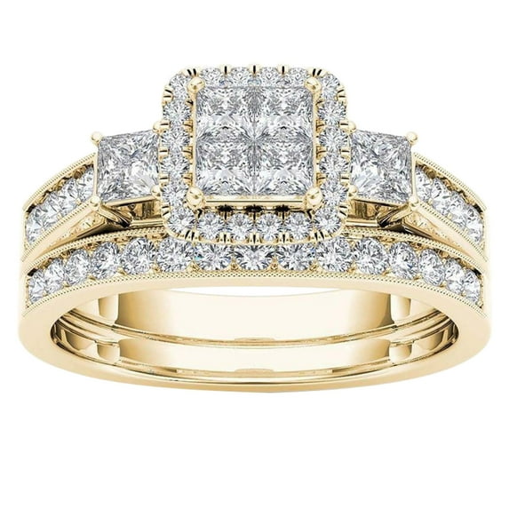 CILENON Gold Filled Ring Fashion Couple Rings Classic Gold Plated Ring Inlaid Zircon Jewelry Rings Gold Ring Set Wedding Bands Gold Rings for Women Non Tarnish(Gold,8)