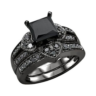CILENON Gold Plated Rings for Women Hollow Diamond Ring Creative Black Ladies Love Rings Silver Wedding Band Women Diamond Ring Women Rings(Black,6)