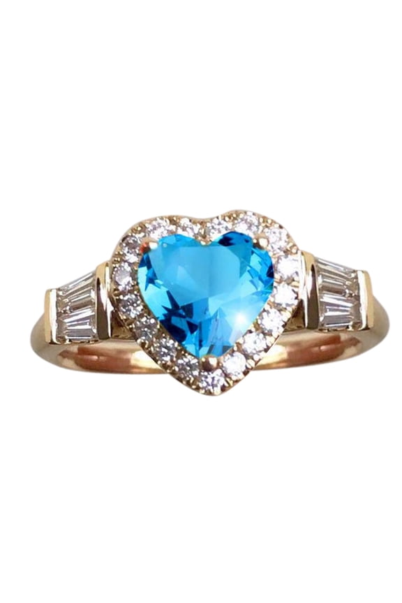 Gold Ring Gemstone Birthstone Sapphire Statement Engagement Rings for Women Anniversary Promise Rings for Her Gold Filled Ring Gold Ring Set Wedding Bands(Sky Blue,8)