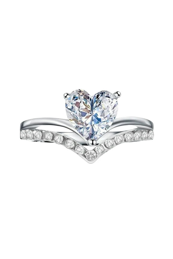 Gold Ring Set Women's Heart-Shaped Zircon Diamond Personalized Princess Engagement Ring Wedding Bands Gold Rings for Women Non Tarnish Chunky Rings(Silver,8)