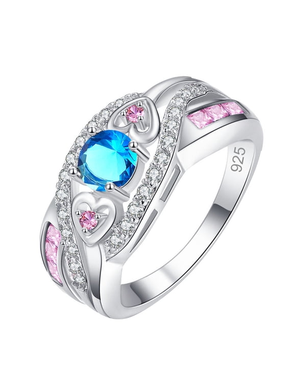 Clearance Engagement Gold Wedding Bands Rings For Women Non Tarnish Cz Cubic Zirconia Silver And Gold Rings Gold Jewelry For Women Gift Initial Ring(Blue,7)