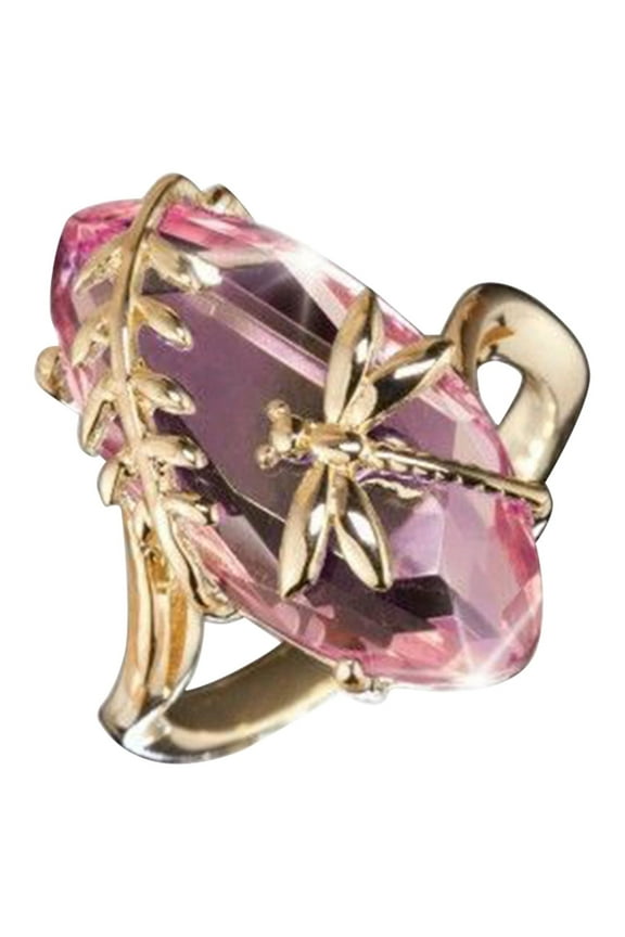 Gold Rings for Women Fashion Simple Gold Pearl Diamond Zircon Ladies Ring Joint Ring Jewelry Rings for Women Gold Plated Rings for Women Silver Wedding Band Women(Pink,9)