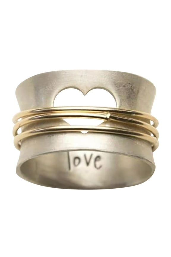 Gold Rings for Women Fashion Turning Rings Two Tone Heart Wire Rings Best Gifts for Girls Ladies Rings for Women Gold Plated Rings for Women Silver Wedding Band Women(Gold,11)