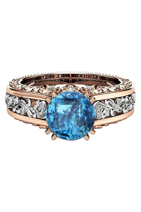 Gold Rings for Women Non Tarnish Ladies Ring Alloy Plated 14K Rose Gold Color Separation Ring Jewelry Gift Chunky Rings Wedding Rings Womens Jewelry(Blue,7)