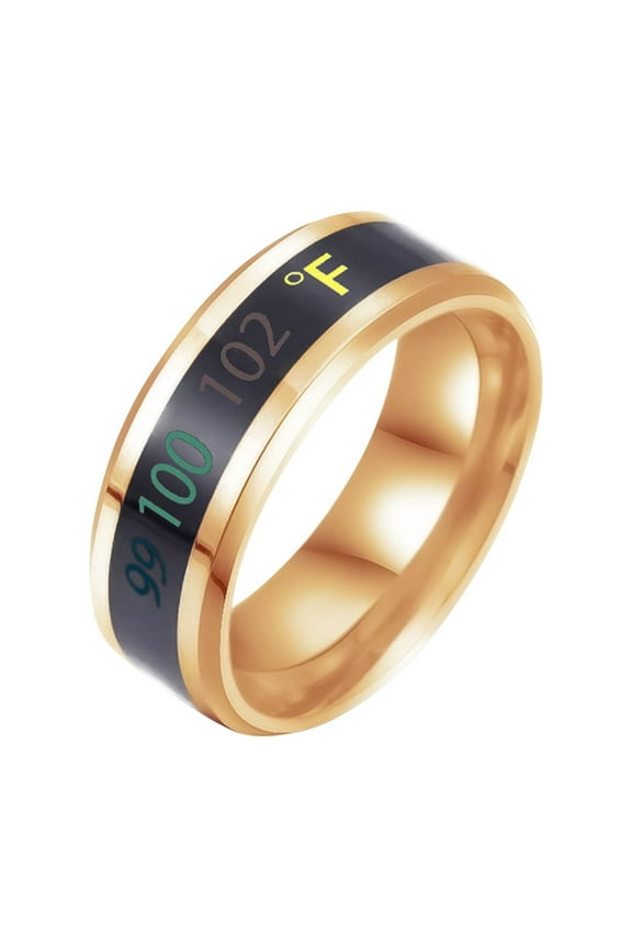 Gold Rings for Women Non Tarnish Titanium Steel Temperature Ring Body Temperature Smart Temperature Change Color Titanium Steel Display Ring Chunky Rings Wedding Rings (Rose Gold,9)