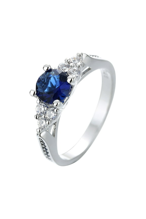 Gold Wedding Bands for Women Four Claws Sapphire Zircon Elegant Rhinestone Ring Sapphire Jewellery Rings Women Fashion Full Diamond Zircon Rings for Women Size 6 10 Spinelli Ring (Blue,10)
