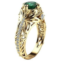 CILENON Green Zircon Ring Gold Wedding Jewelry Rings Fashion Rhinestone Jewelry Ring (Gold,10)