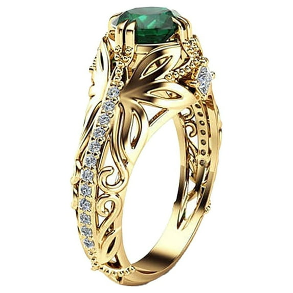 CILENON Green Zircon Ring Gold Wedding Jewelry Rings Fashion Rhinestone Jewelry Ring (Gold,10)