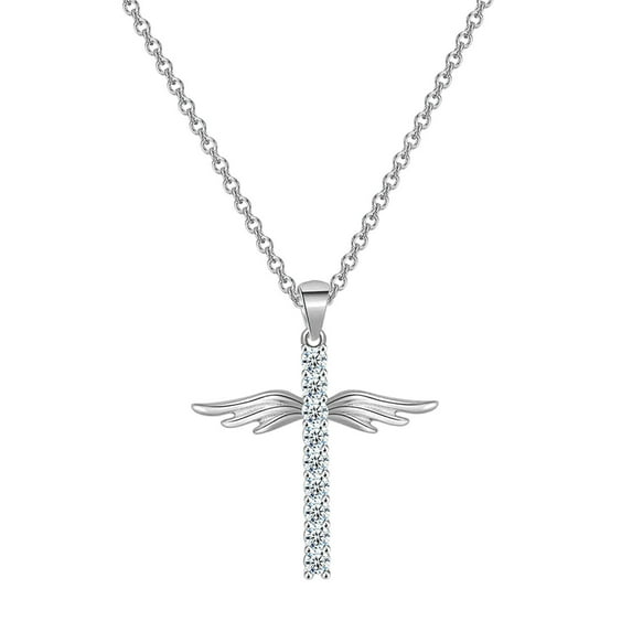 CILENON Guardianangel Wing Cross Necklace Chain Pendant Women Jewellery Love Gifts (Silver,One Size)
