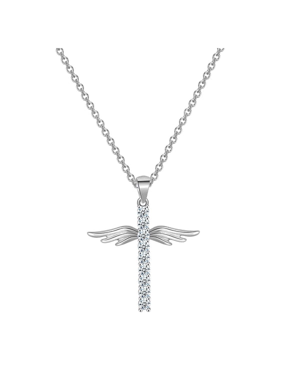 Guardianangel Wing Cross Necklace Chain Pendant Women Jewellery Love Gifts (Silver,One Size)