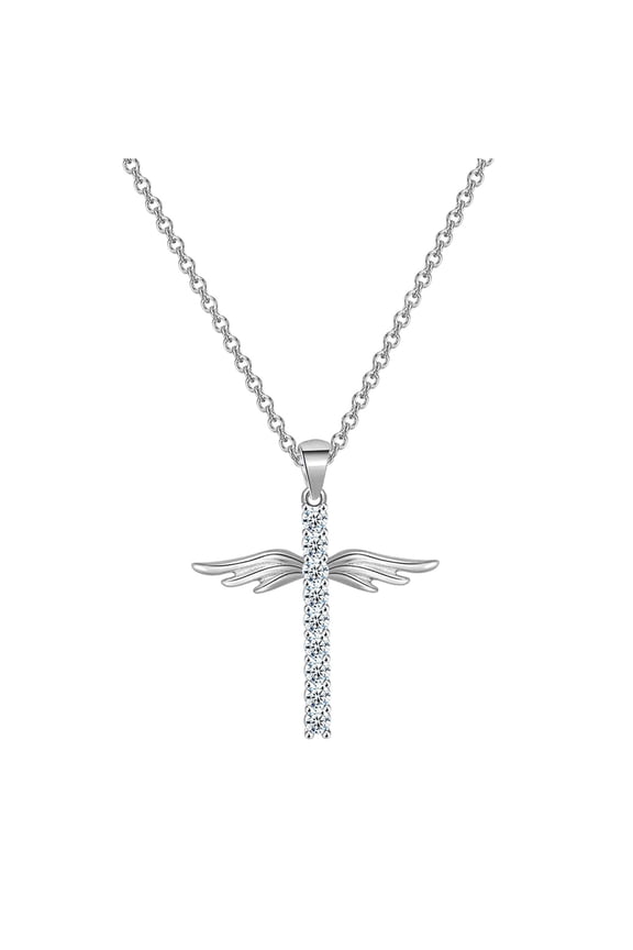 Guardianangel Wing Cross Necklace Chain Pendant Women Jewellery Love Gifts (Silver,One Size)