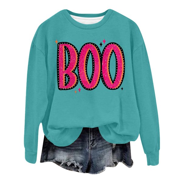 CILENON Halloween Costumes Woman 2024 Halloween Sweatshirts for Women 2024 Fall Cute Pumpkin Face Bat Graphic Crewneck Long Sleeve Shirt Top (B,XL)