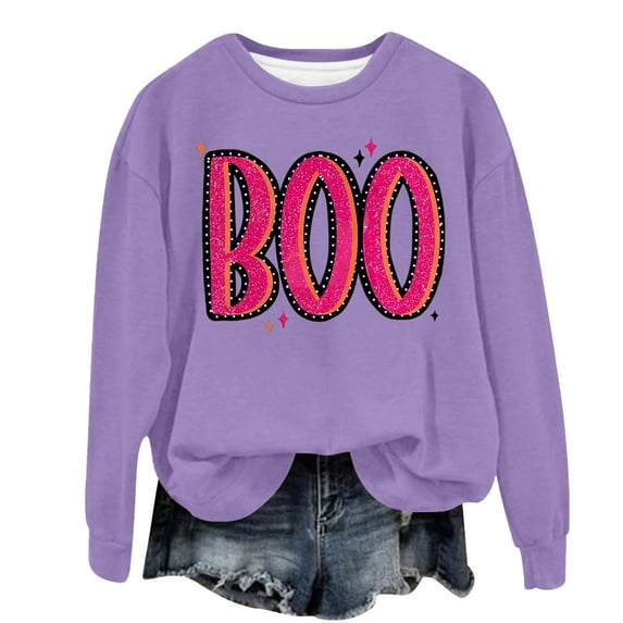 CILENON Halloween Costumes Woman 2024 Halloween Sweatshirts for Women 2024 Fall Cute Pumpkin Face Bat Graphic Crewneck Long Sleeve Shirt Top (C,XL)