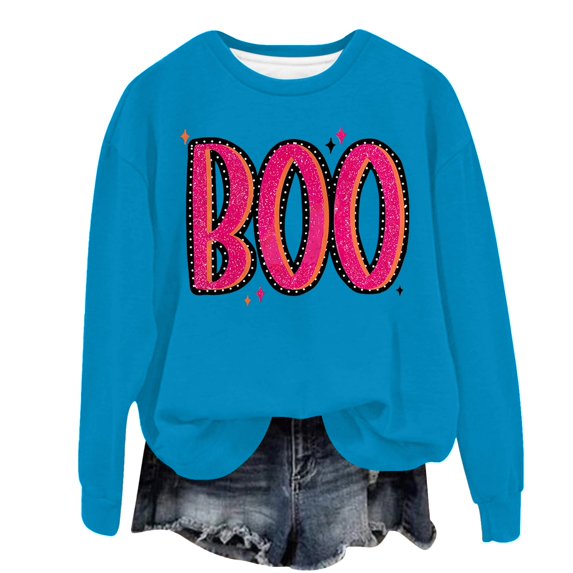 CILENON Halloween Costumes Woman 2024 Halloween Sweatshirts for Women 2024 Fall Cute Pumpkin Face Bat Graphic Crewneck Long Sleeve Shirt Top (J,M)