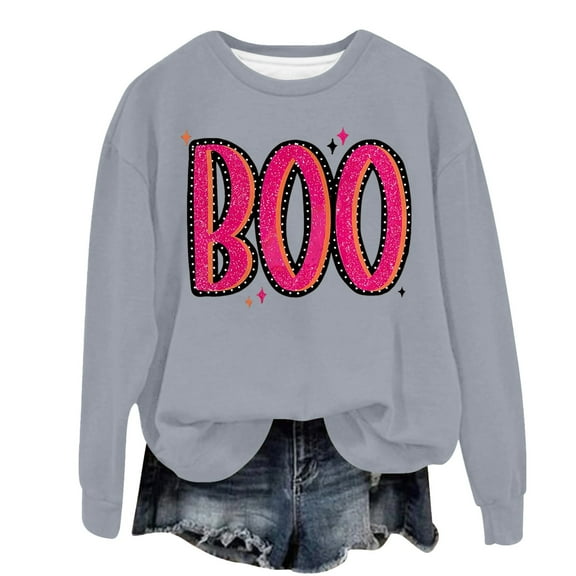 CILENON Halloween Costumes Woman 2024 Halloween Sweatshirts for Women 2024 Fall Cute Pumpkin Face Bat Graphic Crewneck Long Sleeve Shirt Top (K,XXL)