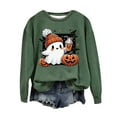 thumbnail image 1 of CILENON Halloween Sweaters for Women Cute Ghost Graphic Pullover Tops Long Sleeve Round Neck Hoodless Sweatshirt (Green,L), 1 of 4