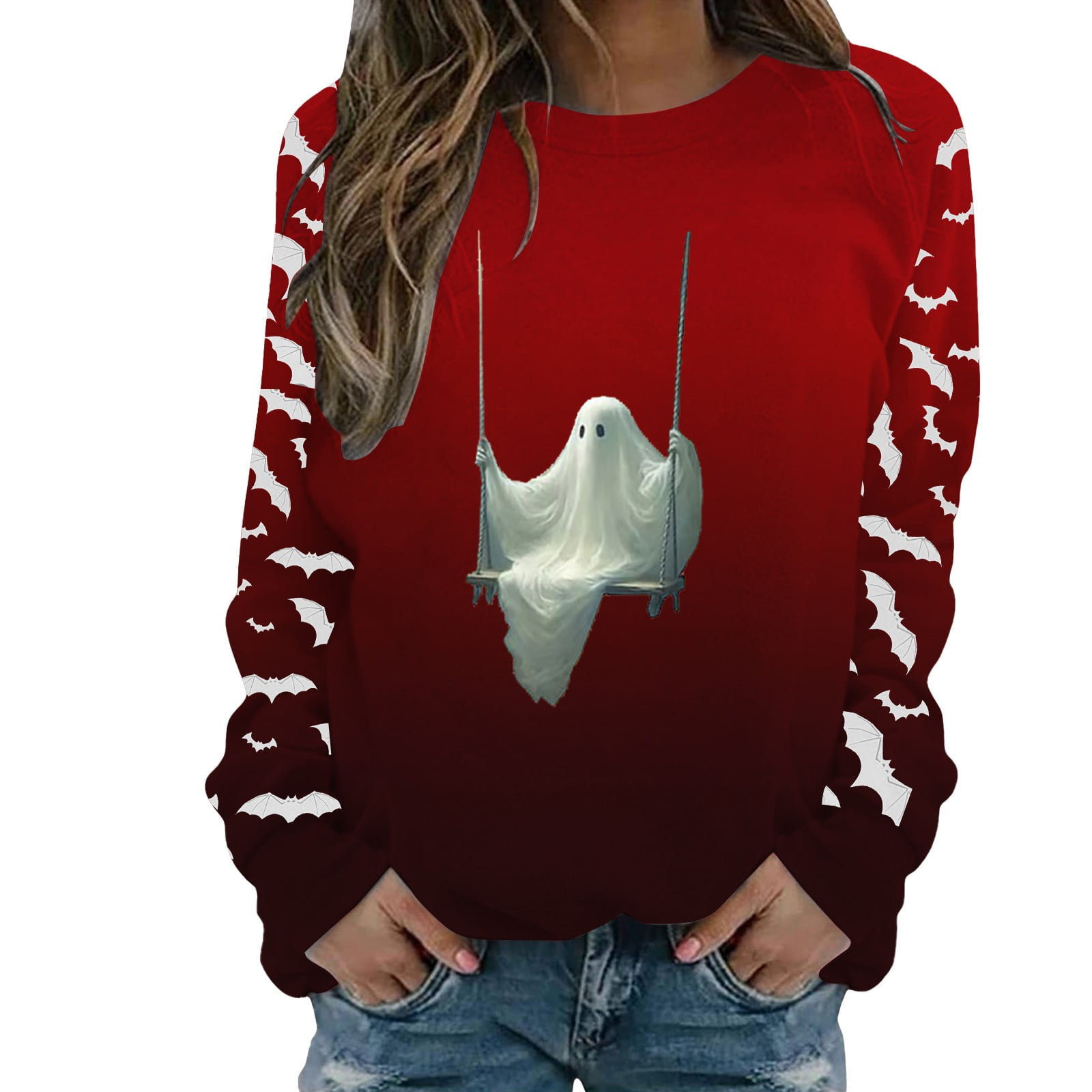 CILENON Halloween Sweatshirt Halloween Ladies' Casual Long Sleeve Round
