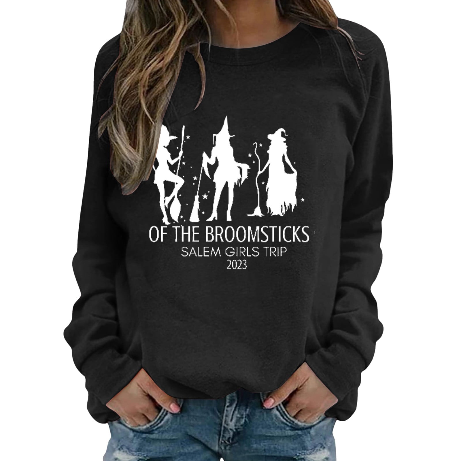 CILENON Halloween Sweatshirts for Women Witch Halloween Print Vintage