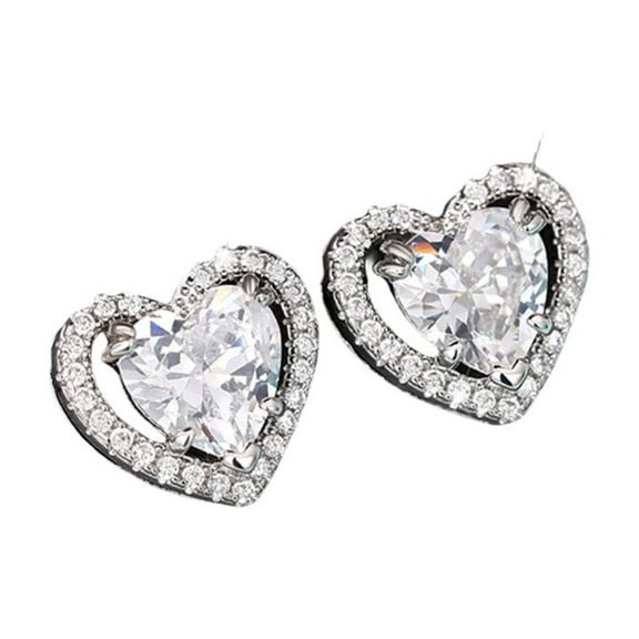 CILENON Clearance Cubic Zirconia Earrings Studs, Cute Heart Cz Stud Earrings White Gold 10Mm Square Teardrop Heart Halo Stud Earrings Hypoallergenic for Women(G,One Size)