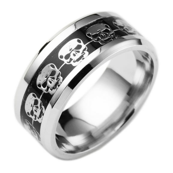CILENON High Quality Stainless Steel Punk Style Skull Ring Hip Hop Ring Jewelry (Silver,One Size)